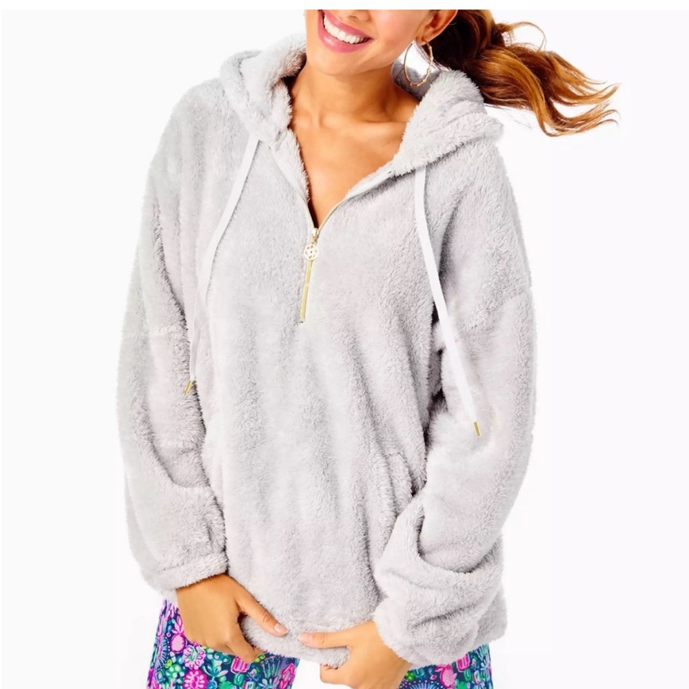EUC. Lilly Pulitzer Suri Sherpa Hoodie in Lunar Grey, Size XL.